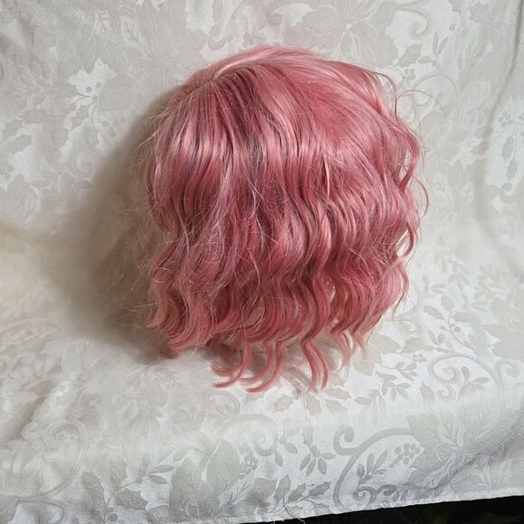 Pink Shaggy Medium Length Synthetic Wig With Bangs - Picture 4 of 5